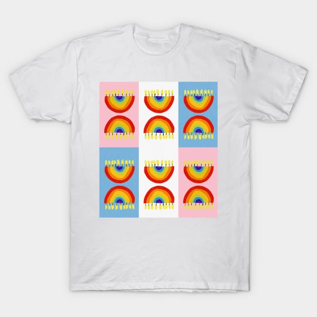 Rainbow Chanukiah Trans Grid T-Shirt by TillaCrowne